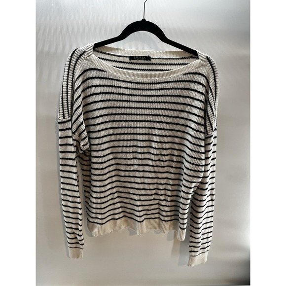 Black Sweaters - LRL  cream & black striped Off Shoulders coastal/farmhouse chic vibe XL